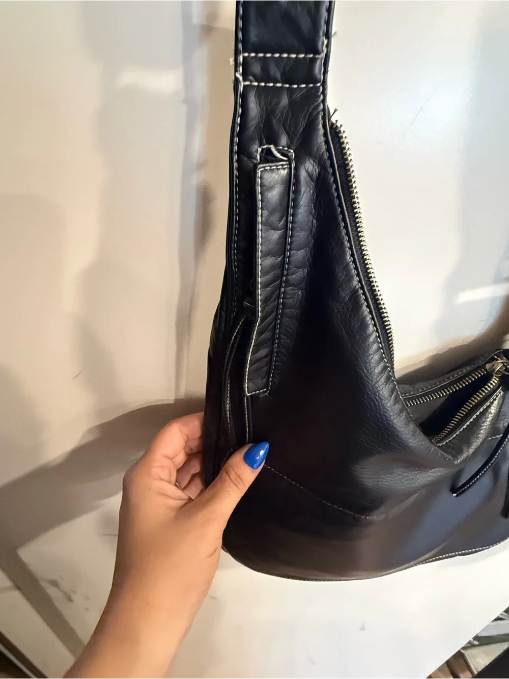 Soff Black Leather Shoulder/Crossbody Bag with Top Zip